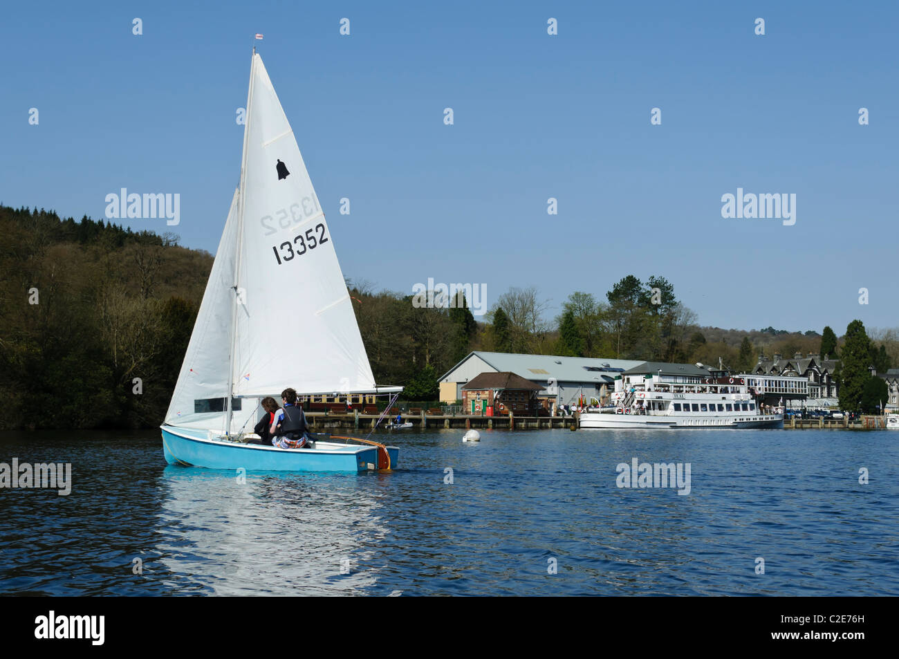 Sailing boat and Windermere cruise ship Lake Windermere Lake District National Park Cumbria