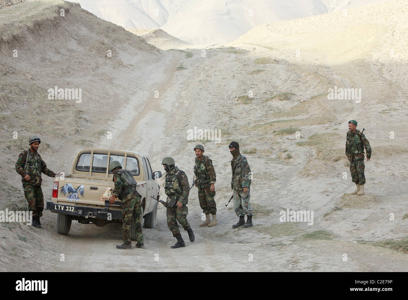 Afghan soldiers on patrol, Feyzabad, Afghanistan Stock Photo
