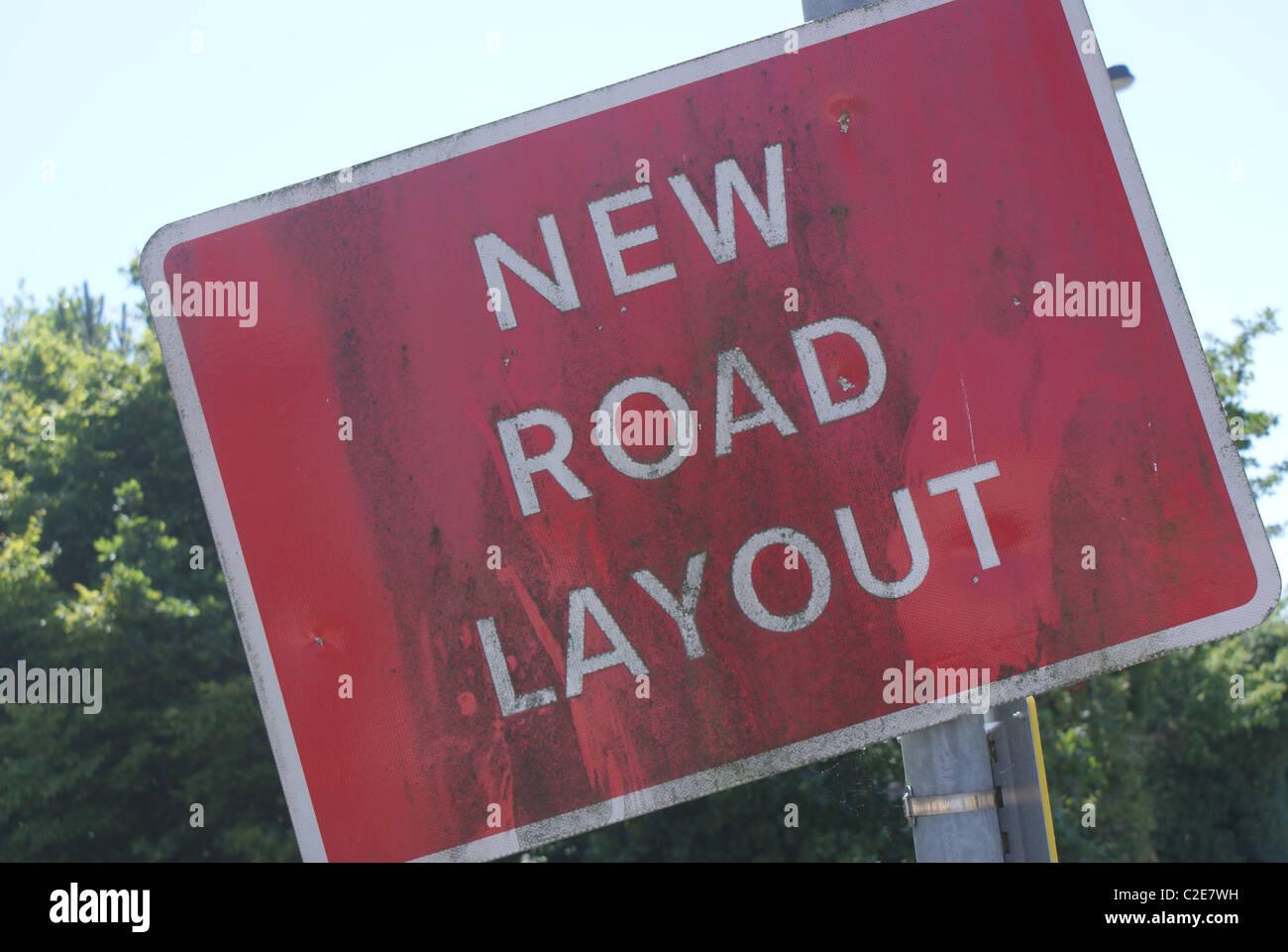 New road layout sign Stock Photo