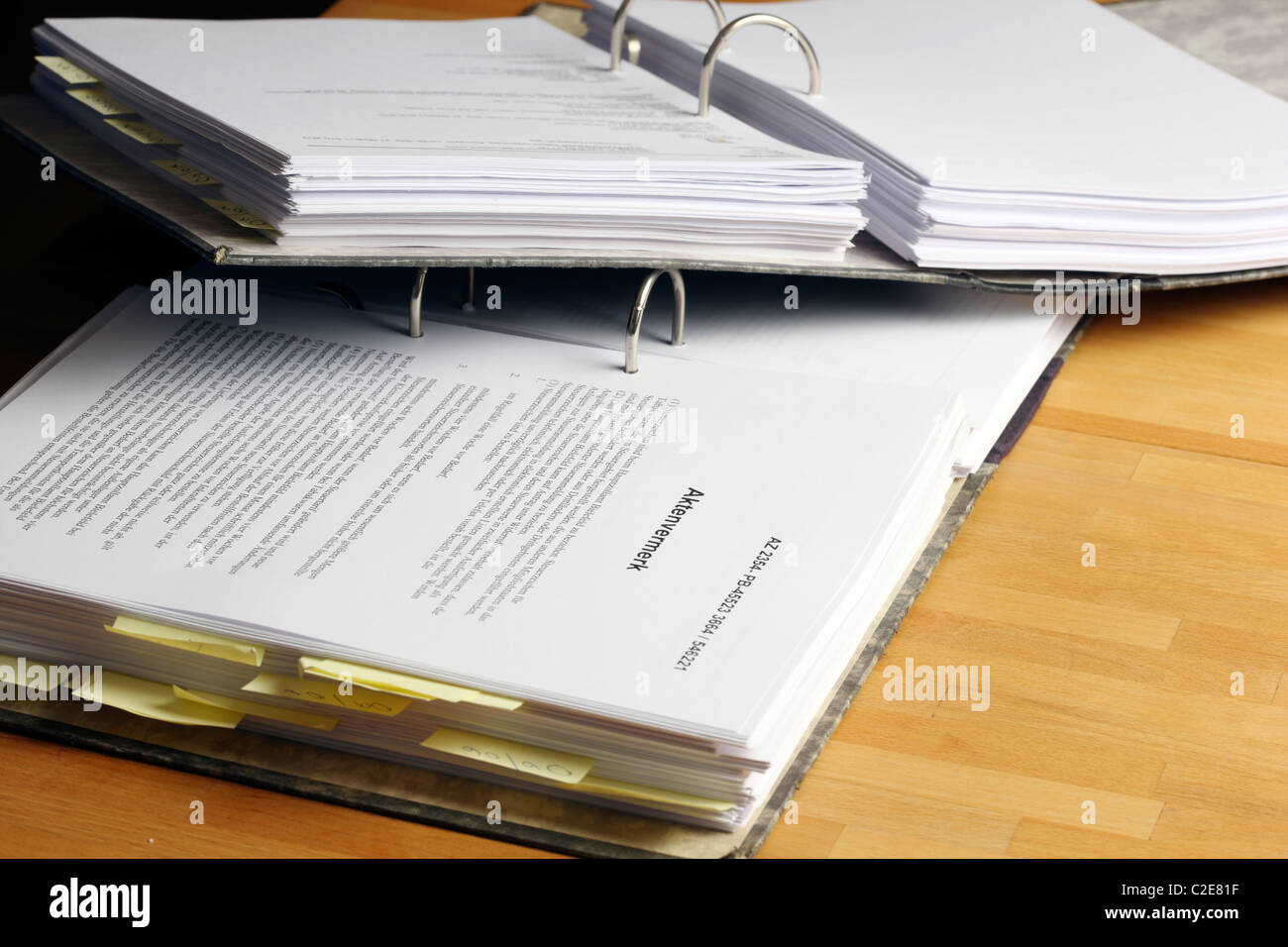Office, files, person looks through a document file. Stock Photo