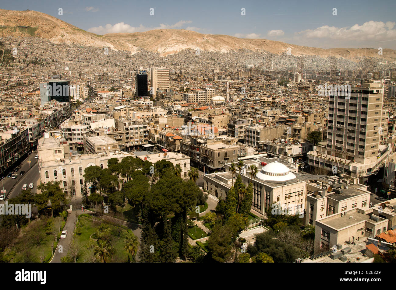 Sky Line skyline bird eyes eye view Central Damascus modern Town City Syria Syrian Stock Photo