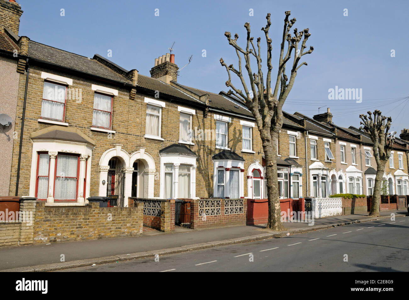 Two story Victorian terrace houses Leytonstone London England UK Stock