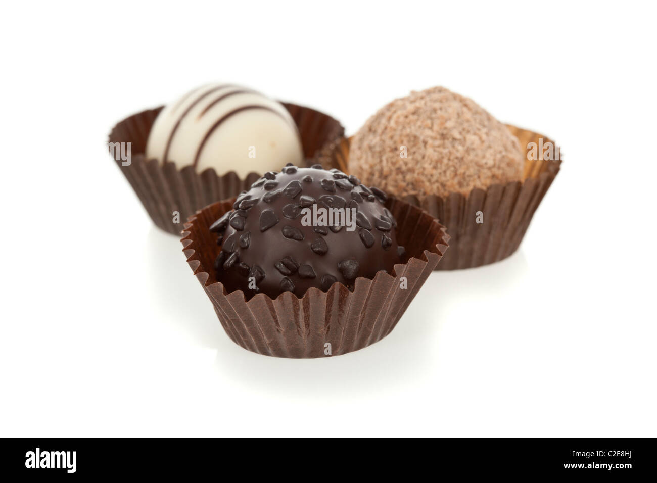 Gourmet chocolate bonbons isolated on white background Stock Photo
