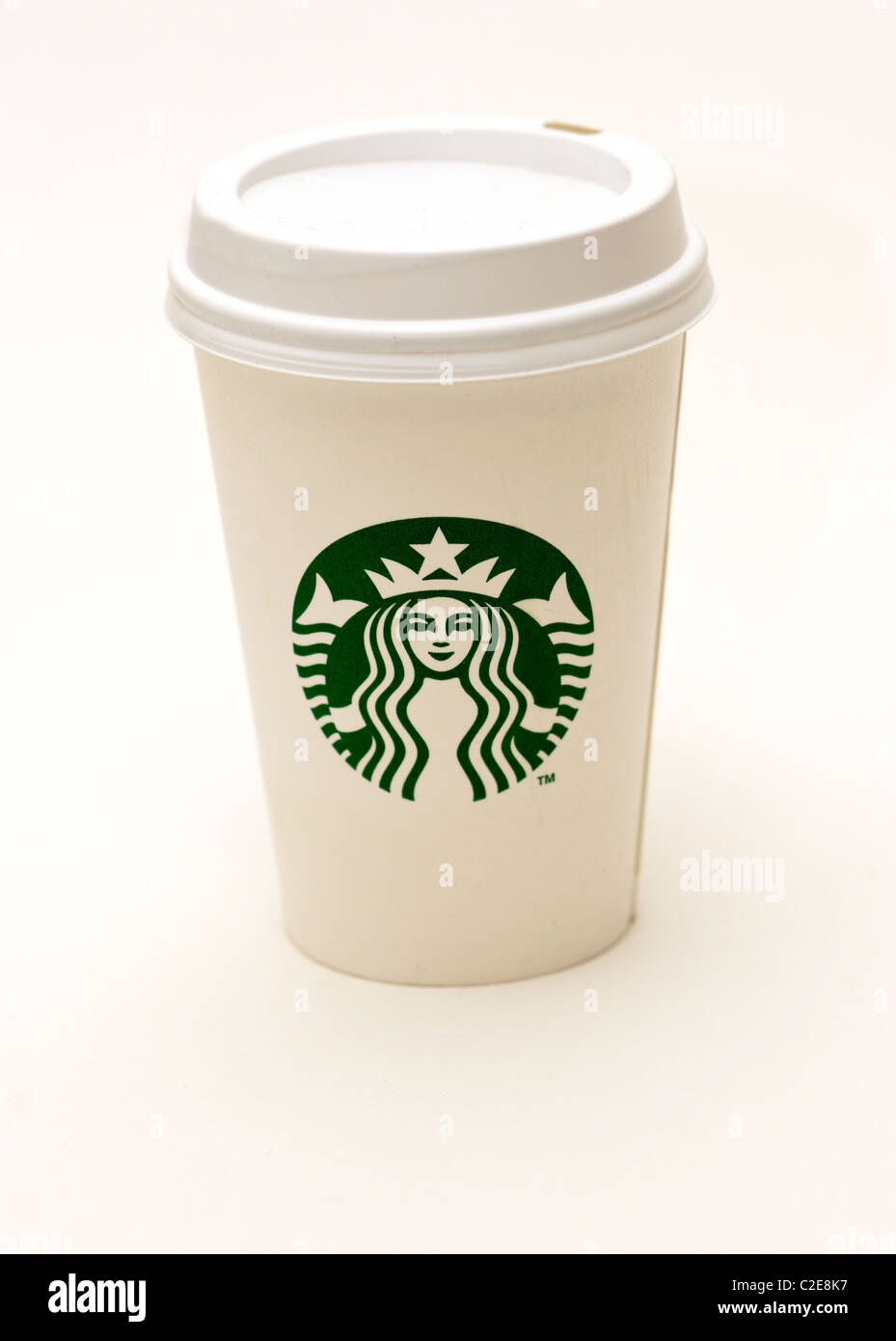 A Starbucks coffee cup with their new sans-typography logo Stock Photo