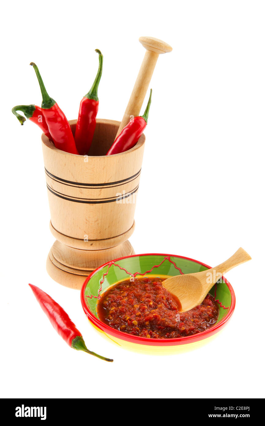 Making hot chili paste isolated over white background Stock Photo Alamy