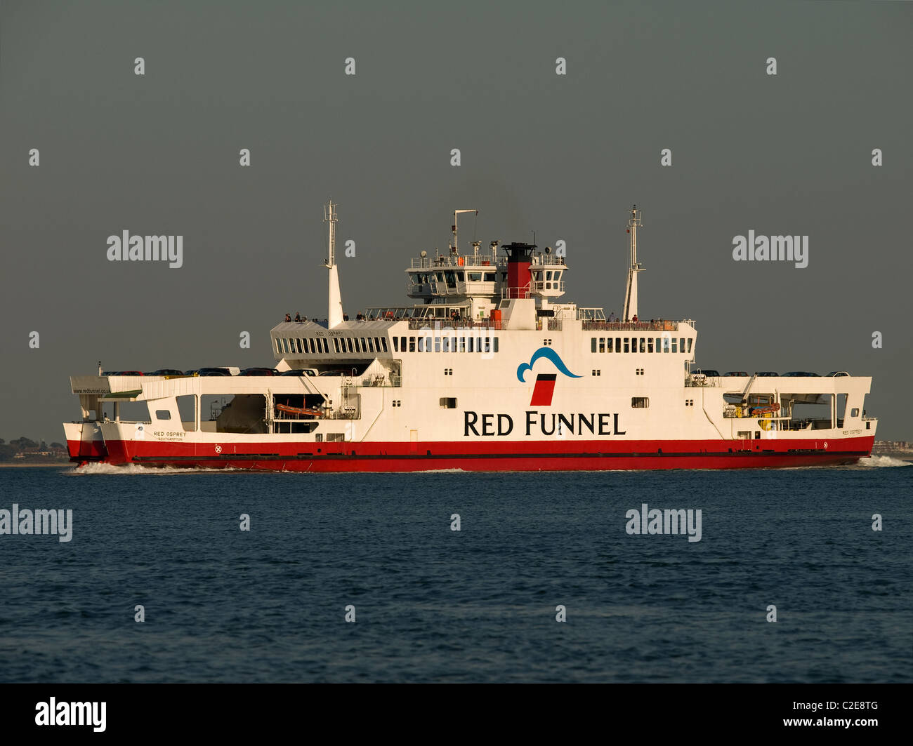 Red Funnel Isle of Wight car ferry Red Osprey passing Calshot Spit on the way to Southampton