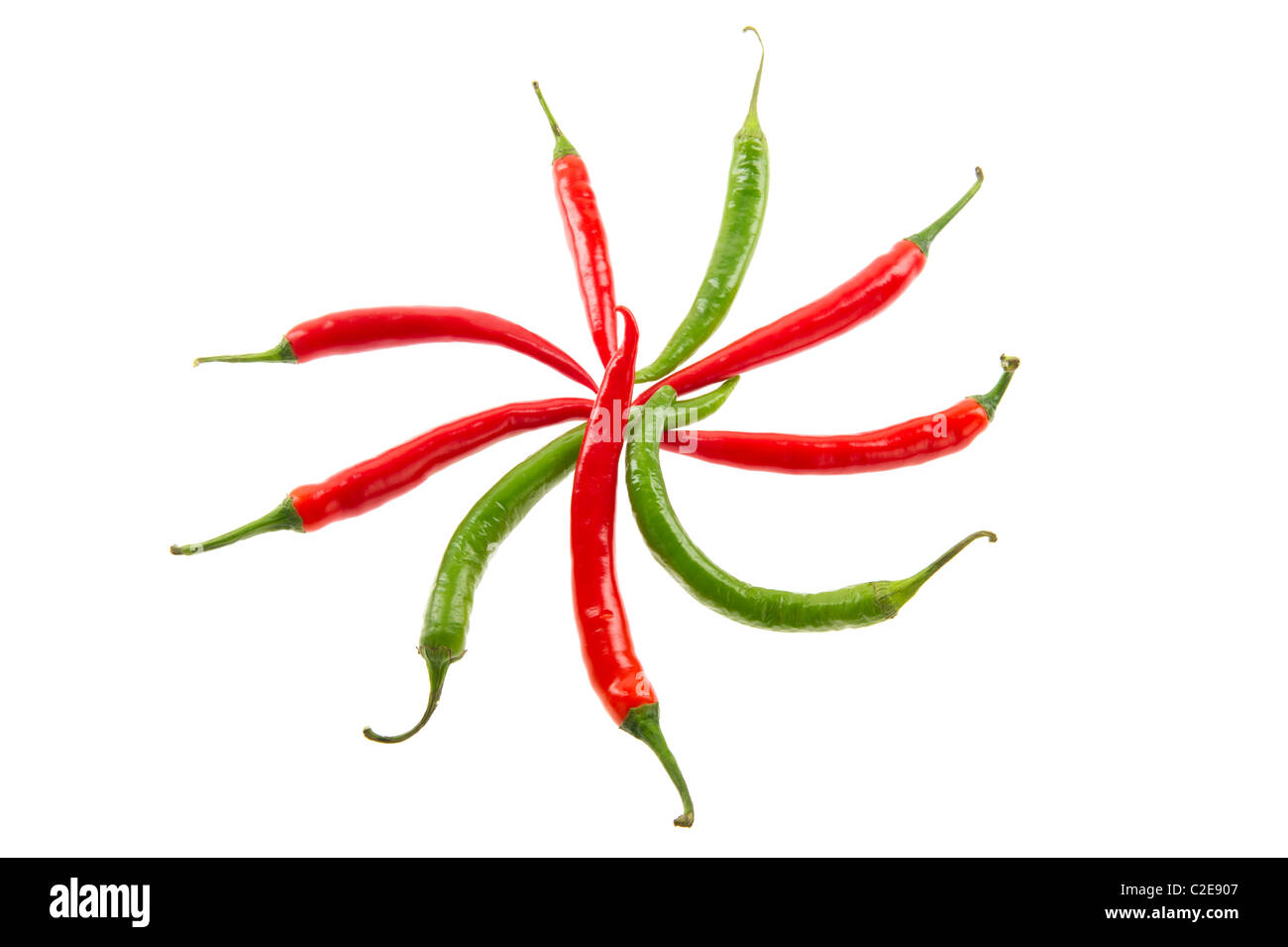 Red and green hot chili pepper in circle on white background Stock ...