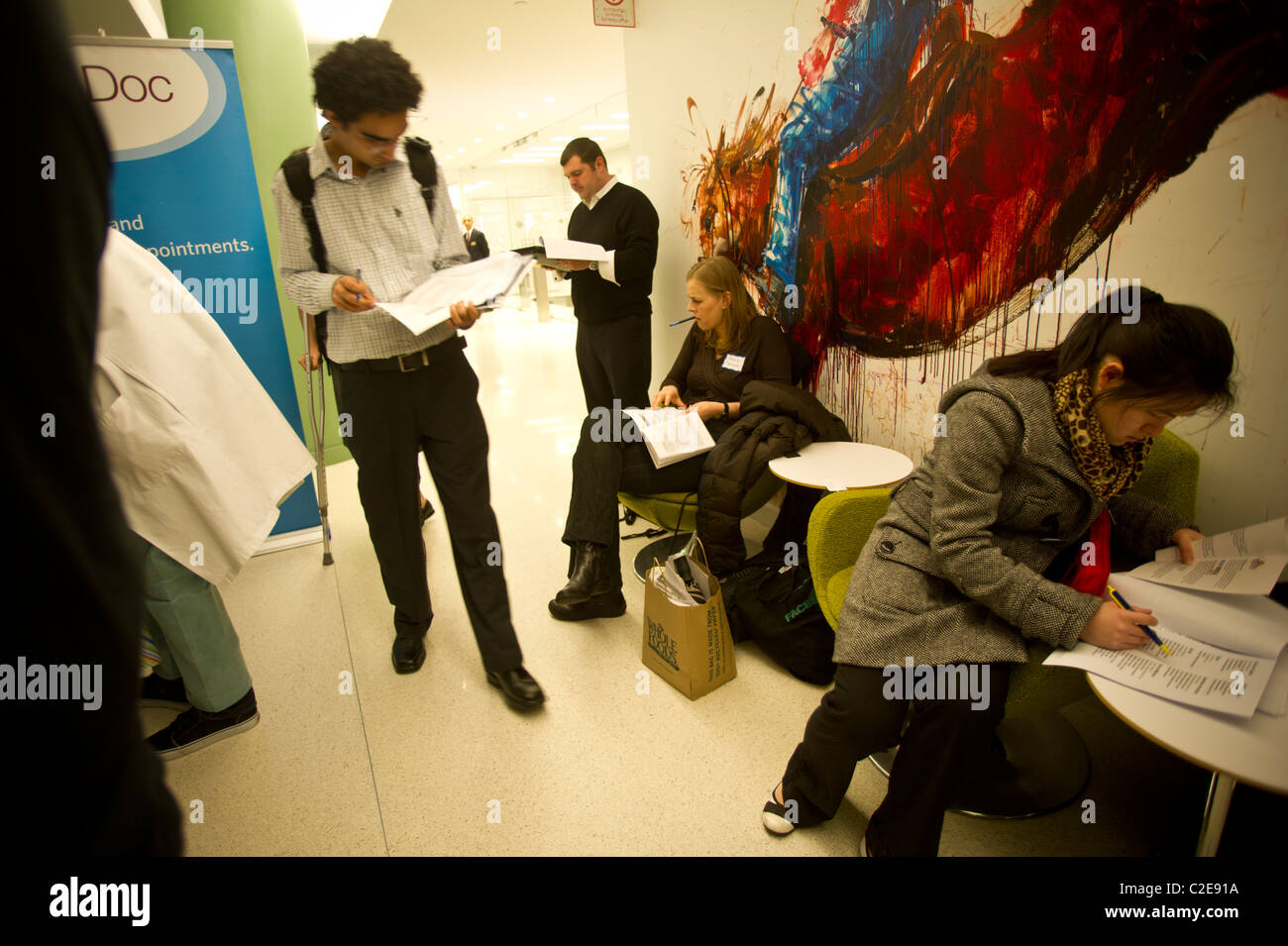 Job seekers attend a job fair in New York Stock Photo