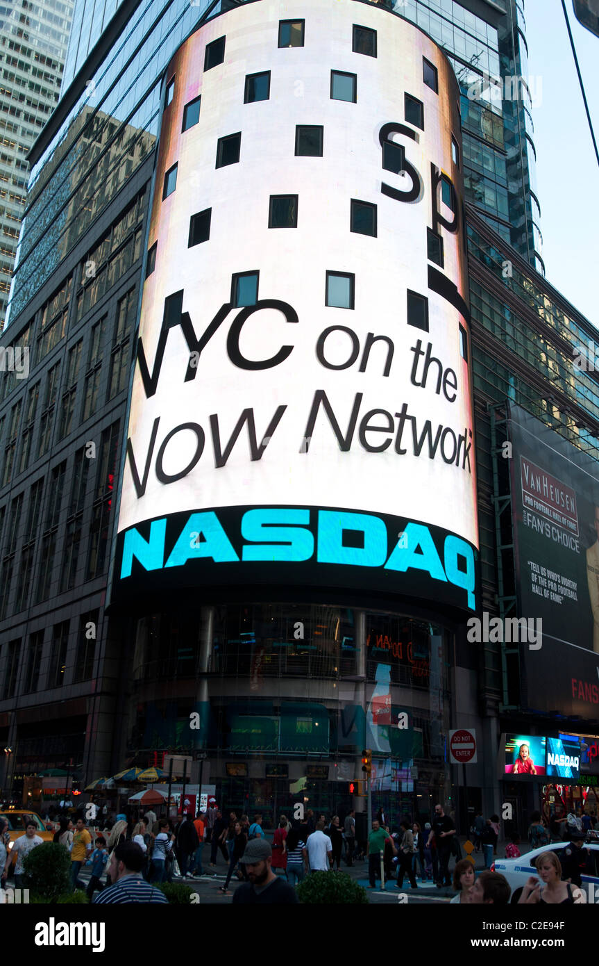 NASDAQ torus building advertisement on Time Square, Manhattan, New York City, USA Stock Photo