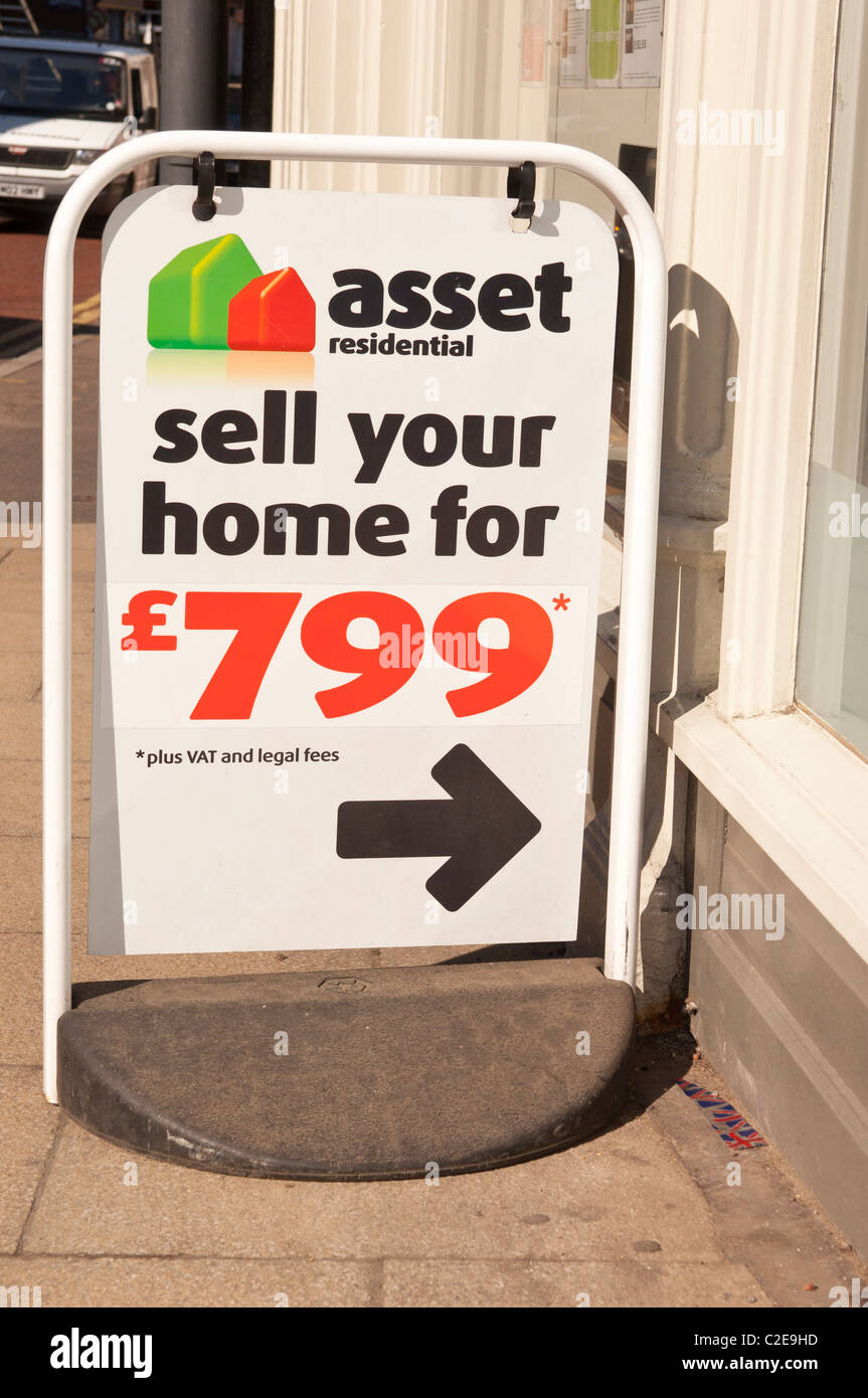 A sign outside Asset residential reading sell your home for £799 in Norwich , Norfolk , England , Britain , Uk Stock Photo
