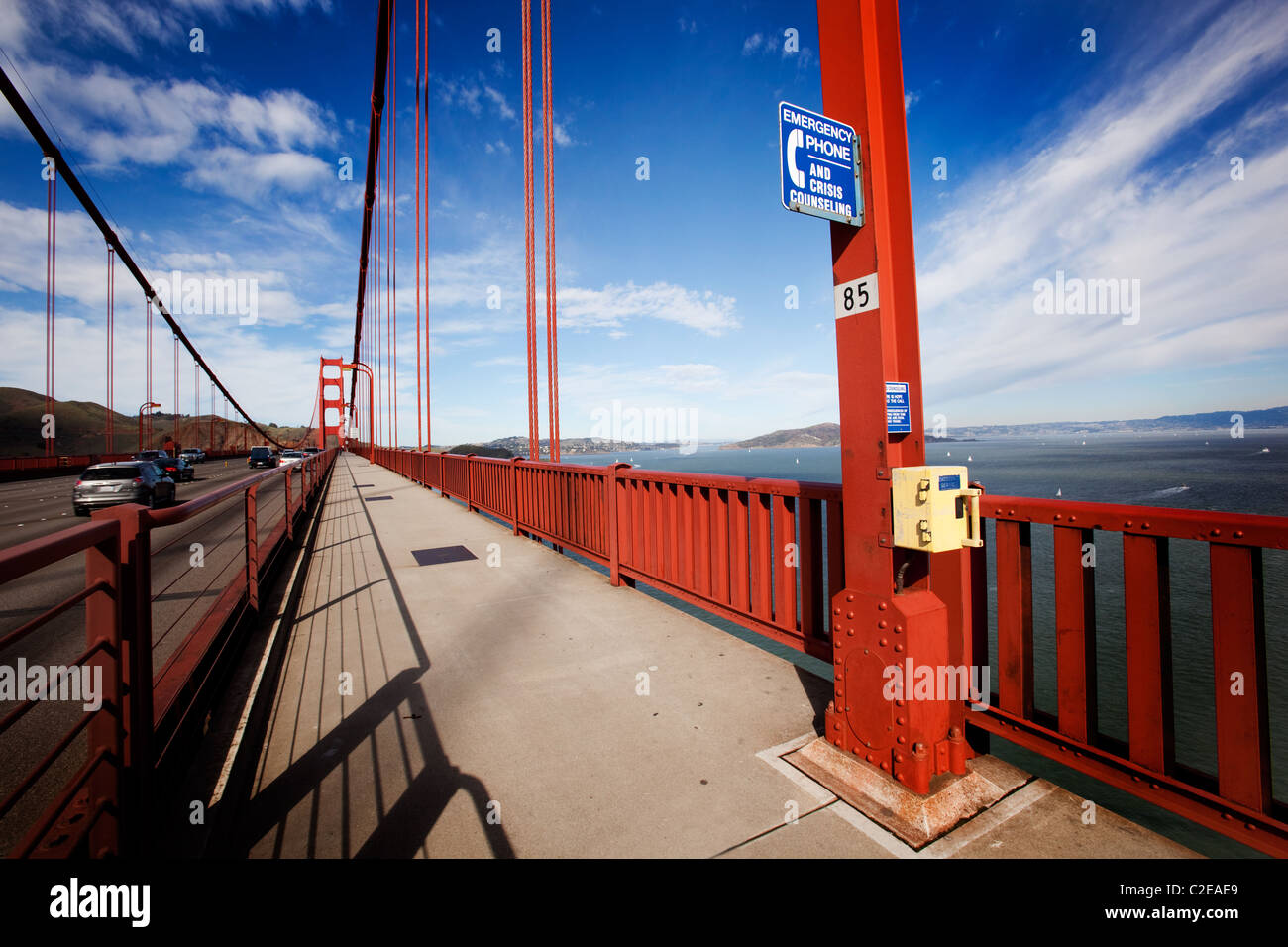 Suicide emergency phone on the San Francisco Golden Gate Bridge Stock Photo