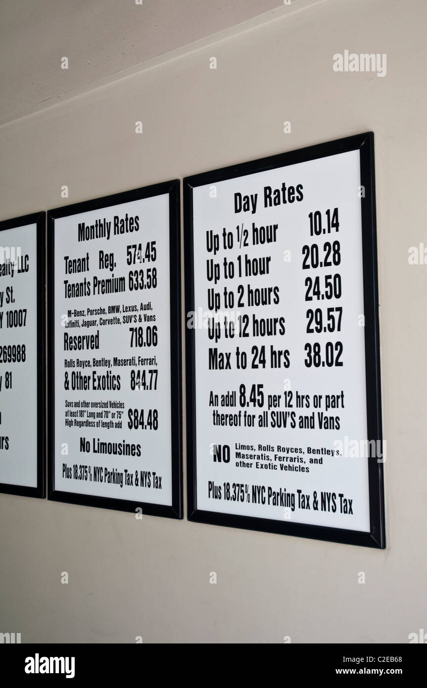 Manhattan car parking high rates sign with No limos, Rolls Royces