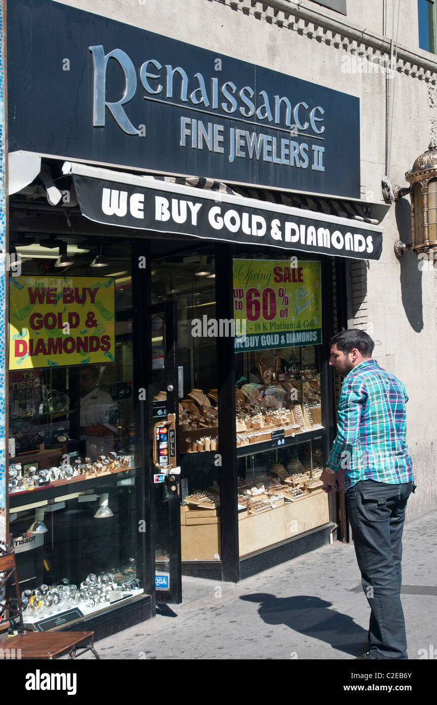 Renaissance Fine Jewelers II shop, 225 Broadway , New York City, We Buy Gold Diamonds Stock Photo