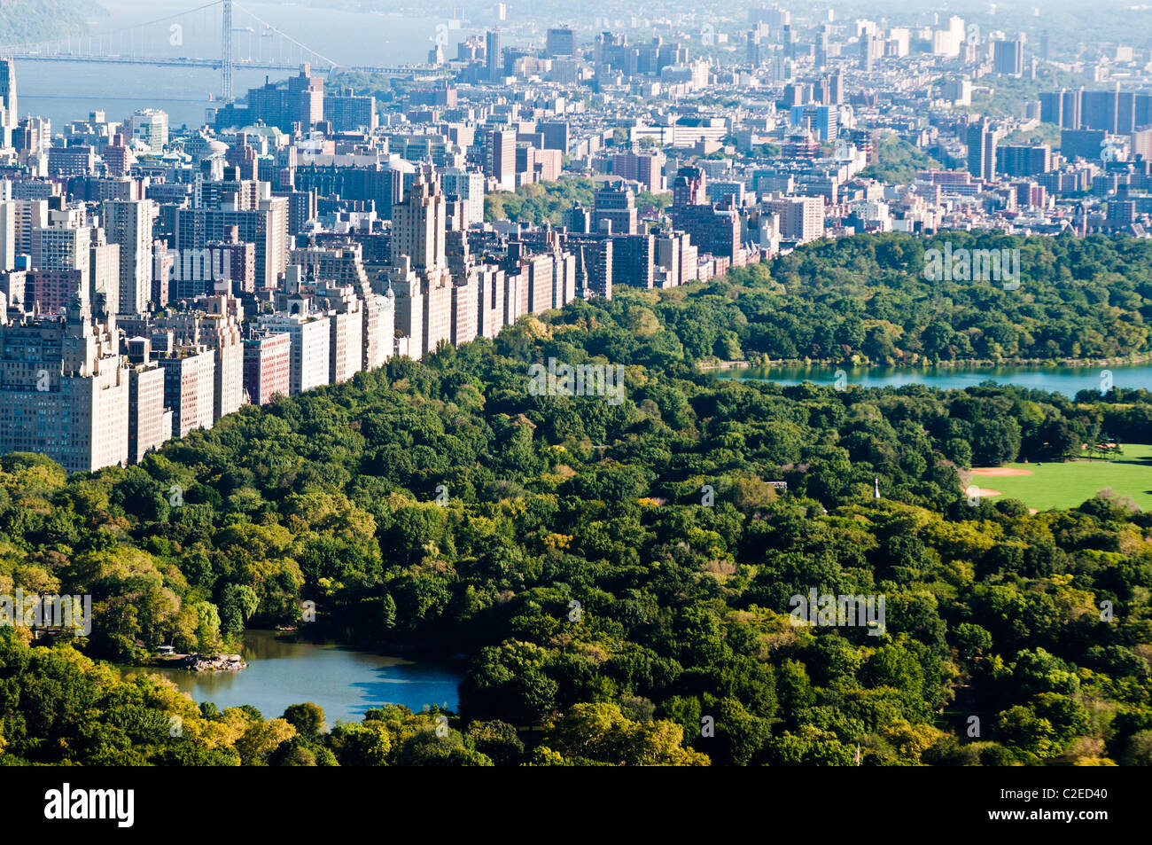 Aerial view of Central Park Upper West Side buildings seen from ...