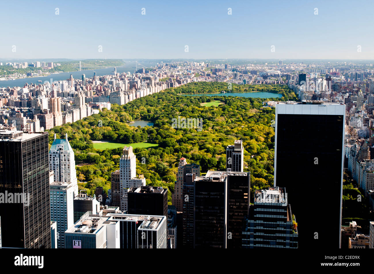 Aerial view of Central Park Upper West Side buildings seen from Rockefeller Center observation desk, Manhattan, New York City, T Stock Photo