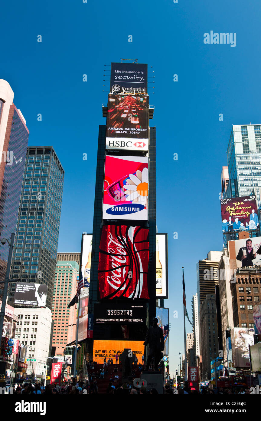 Two Times Square electronic billboard building at Times Square, Manhattan, New York City, USA, blue sky Stock Photo