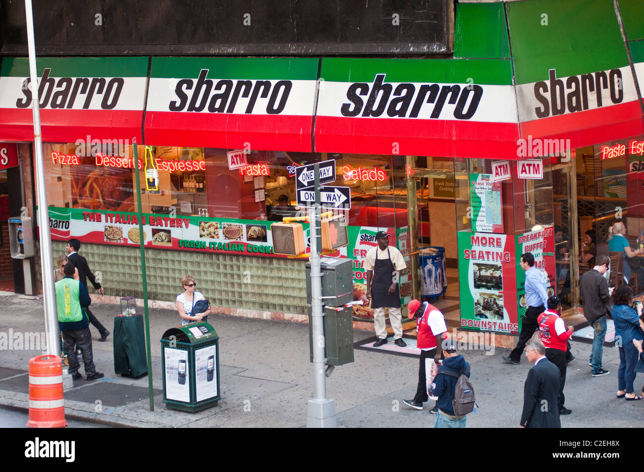 Sbarro Italian chain restaurant on Times Square, Manhattan, New York City, USA Stock Photo