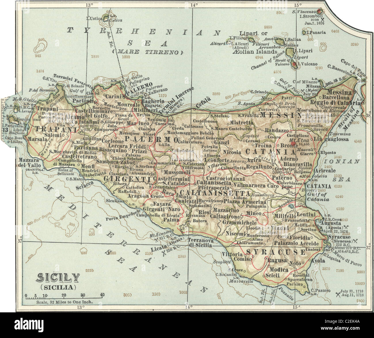 Map of Sicily Stock Photo