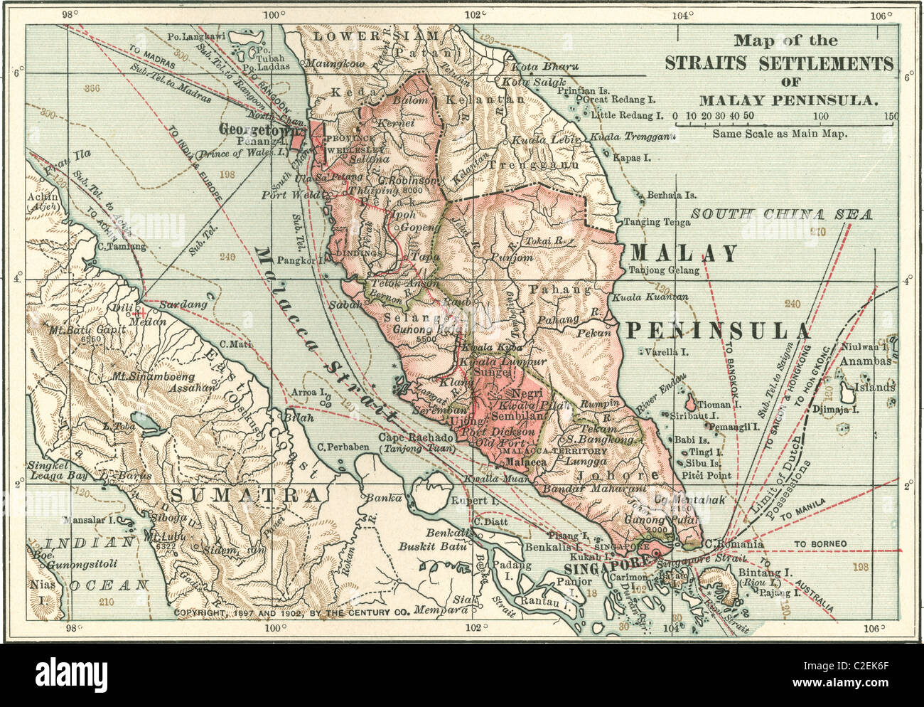 Map of the Malay Peninsula Stock Photo