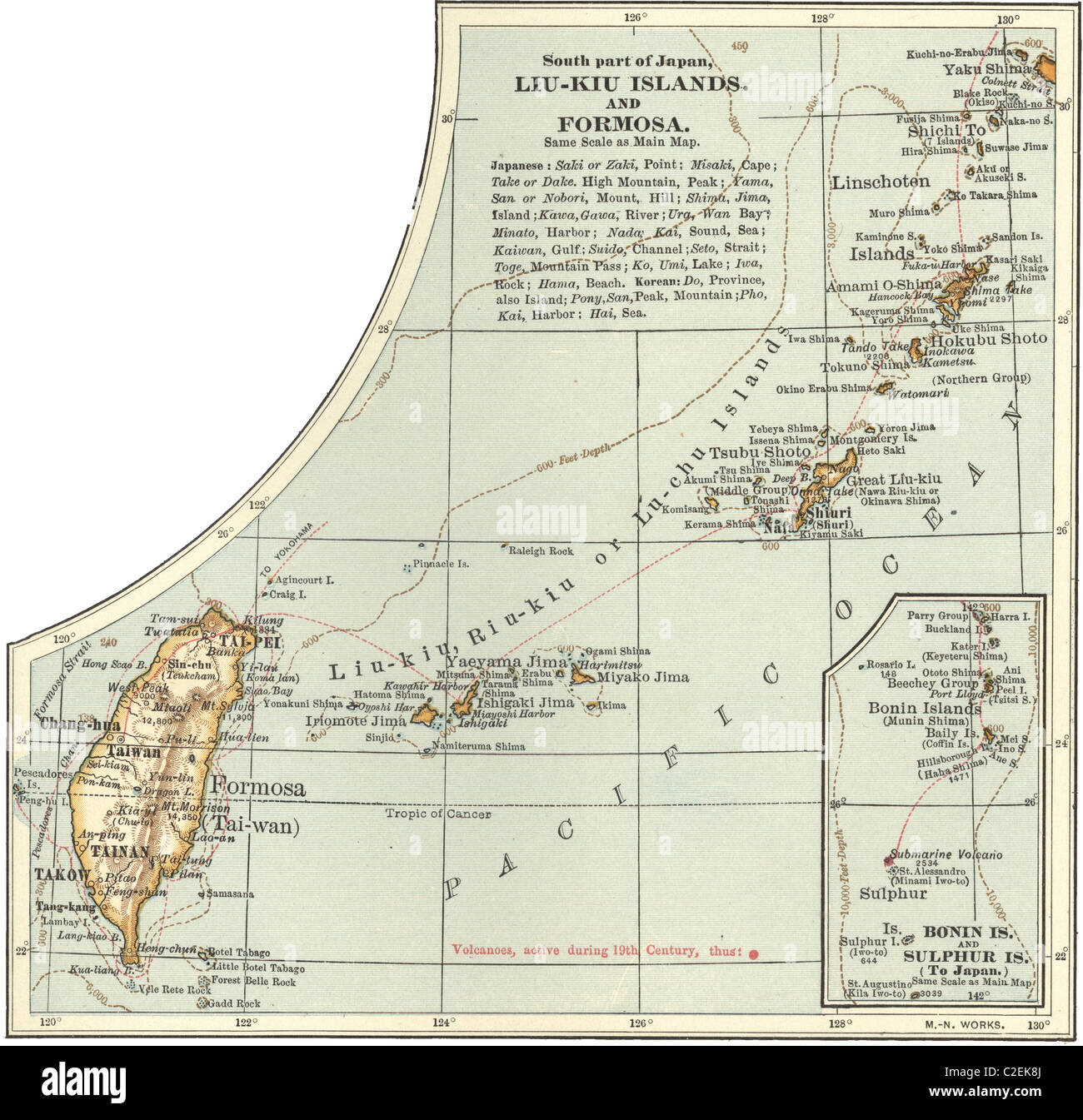 Map of the Liu-Kiu Islands and Formosa Stock Photo