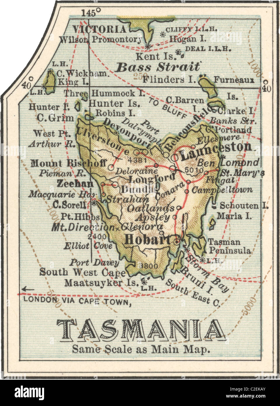 Map of Tasmania, Australia Stock Photo