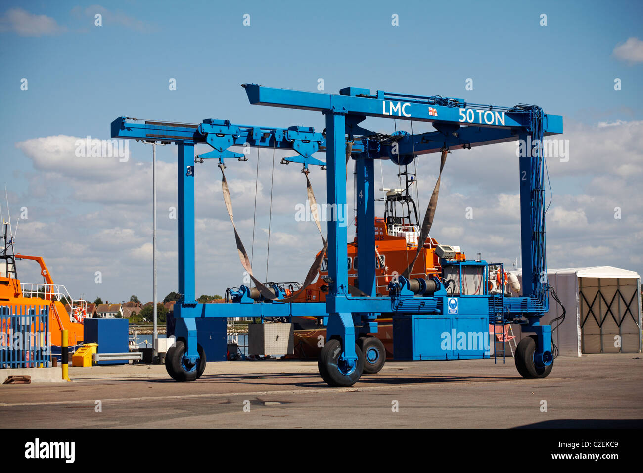 Hoist for moving RNLI lifeboats at RNLI headquarters in Poole in the