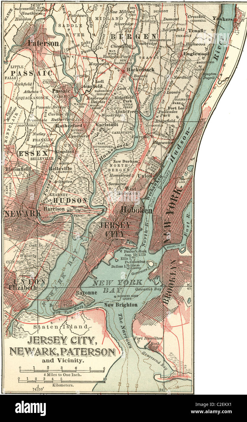 Map of Jersey City, Paterson and Newark Stock Photo