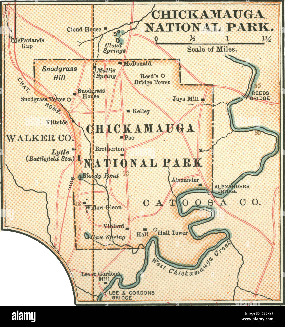 Map of Chickamauga National Park Stock Photo