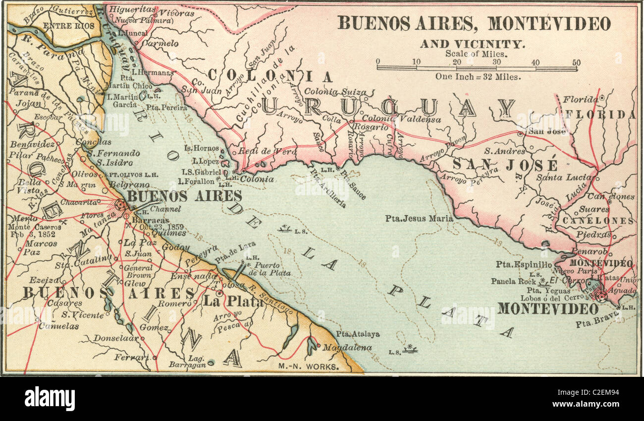 Map of Buenos Aires and Montevideo Stock Photo