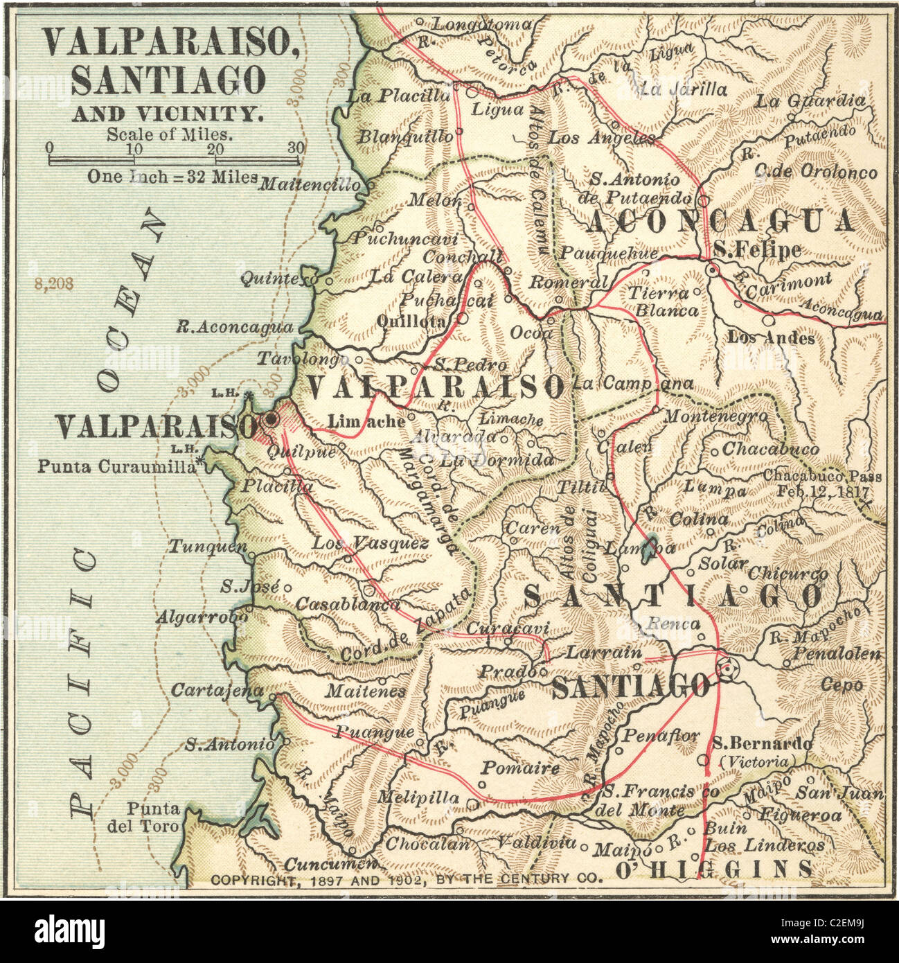 Map of Valparaiso and Santiago Stock Photo Alamy