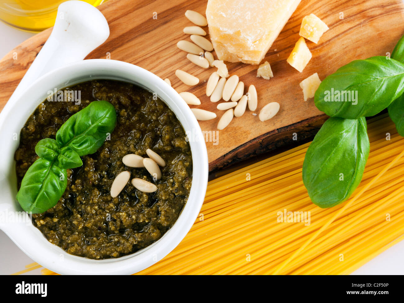 ingredients for spaghetti alla genovese Stock Photo Alamy