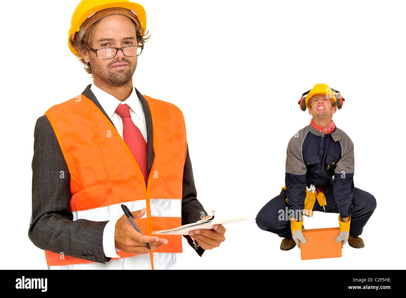 Engineer and worker isolated in white Stock Photo