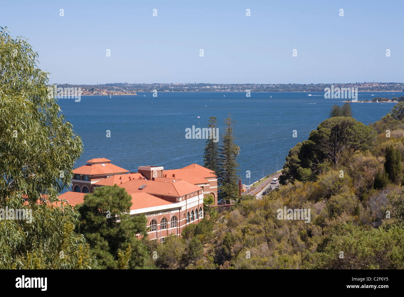 View across the Swan River and Swan Brewery from Kings Park, Perth, Western Australia. Stock Photo