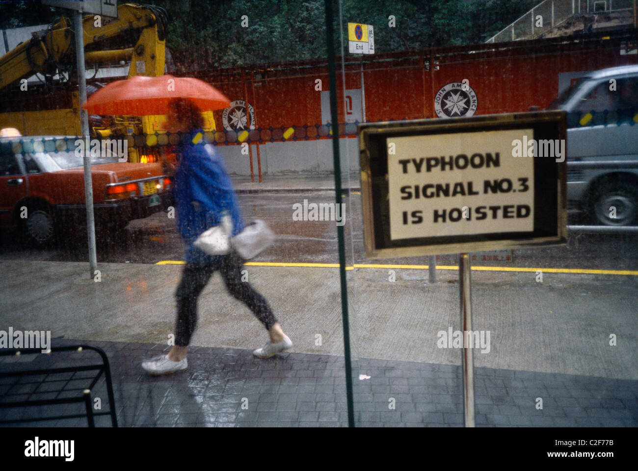 Hong Kong Typhoon Warning Notice Stock Photo Alamy