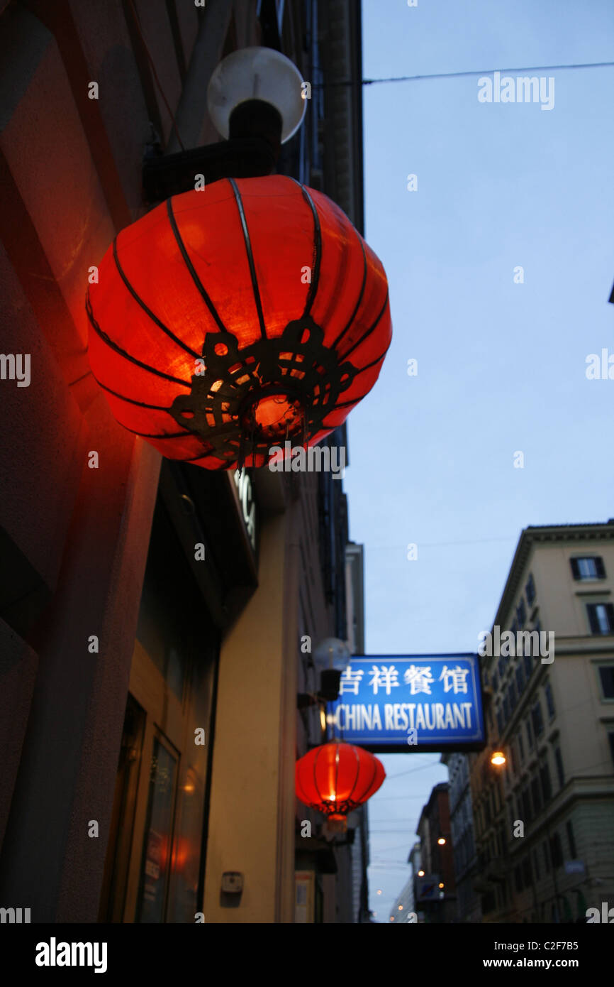 chinese restaurant sign notice in the esquilino piazza vittorio square district, rome, italy Stock Photo