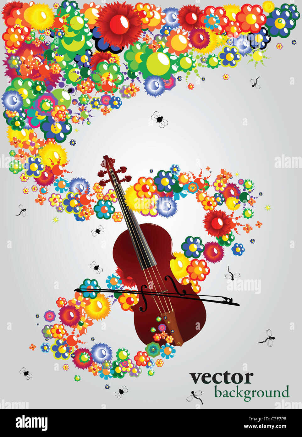 Music, flowers and violin Stock Photo
