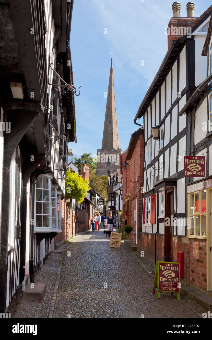 Church lane a cobbled medieval street in the market town of Ledbury Herefordshire England UK GB EU Europe Stock Photo