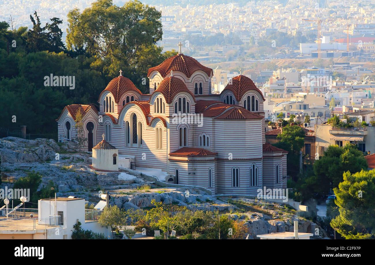 Beautiful Greek Orthodox Church near Pnyx in Athens, Greece Stock Photo