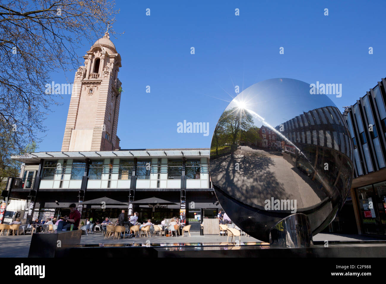 The stainless steel Sky Mirror outside the Nottingham Playhouse theatre Nottingham England GB UK EU Europe Stock Photo