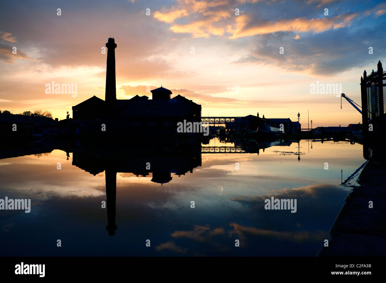 Ellesmere Port Boat Museum silhouetted during a colourful sunset Stock Photo