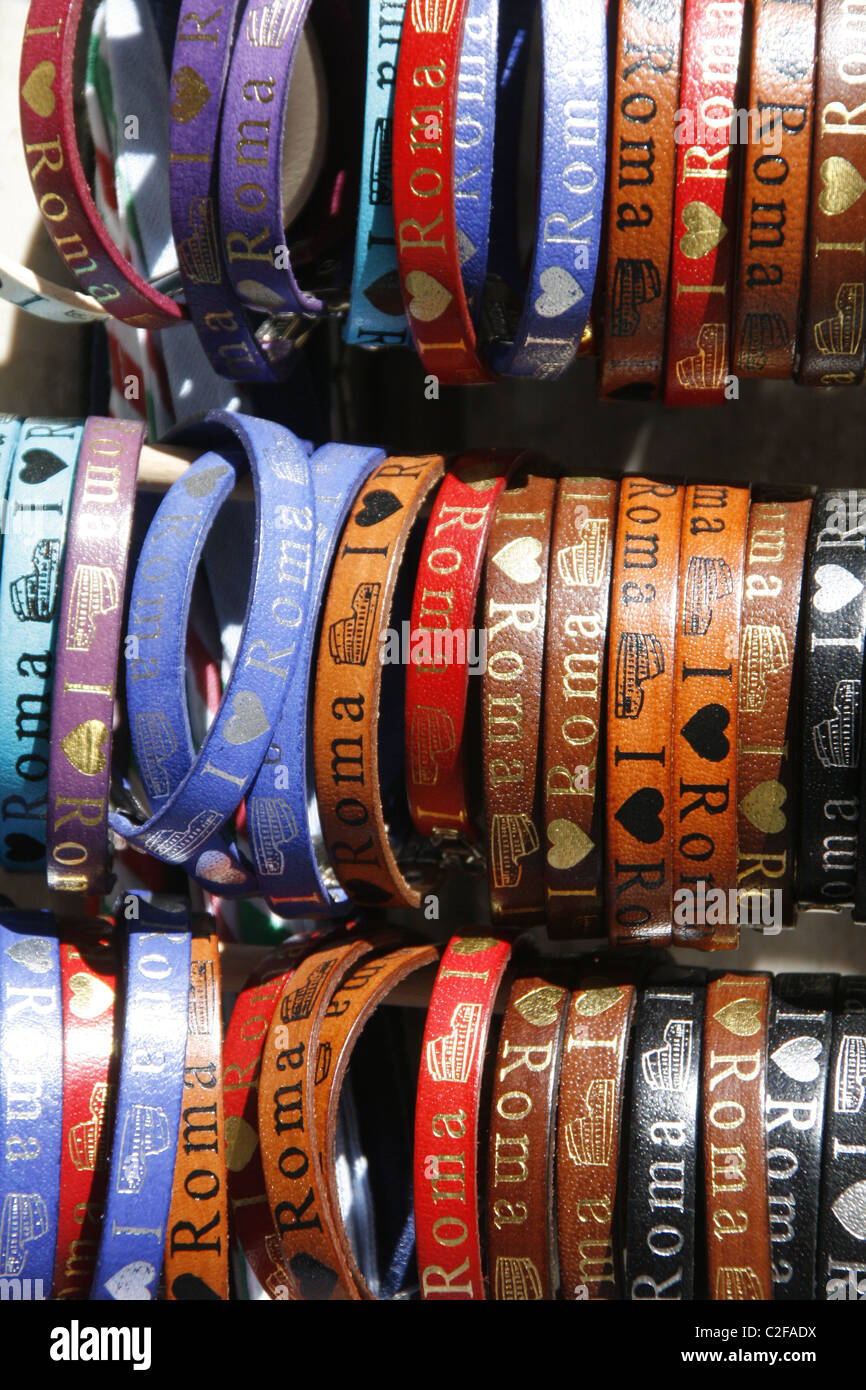 i love rome bracelets for sale at gift stand stall in rome italy Stock Photo