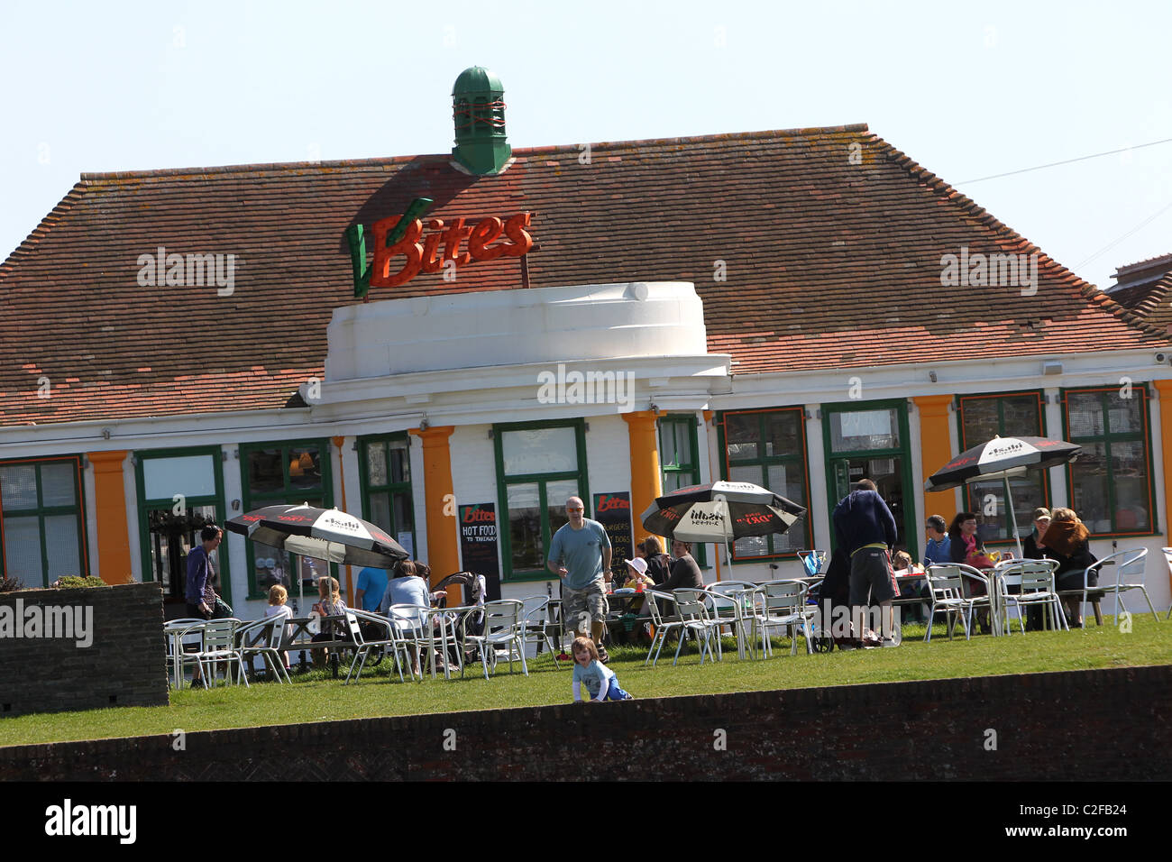VBites Vegan Cafe at Hove Lagoon, owned by Heather Mills, East Sussex, UK. Stock Photo