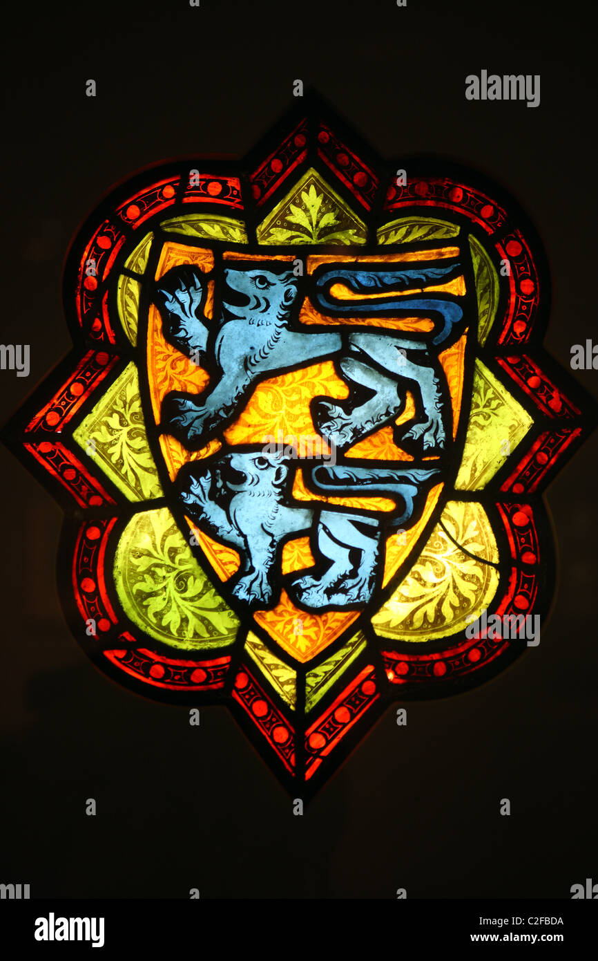Early 14th century English stain glass arms of Sir John De Somery Stock Photo