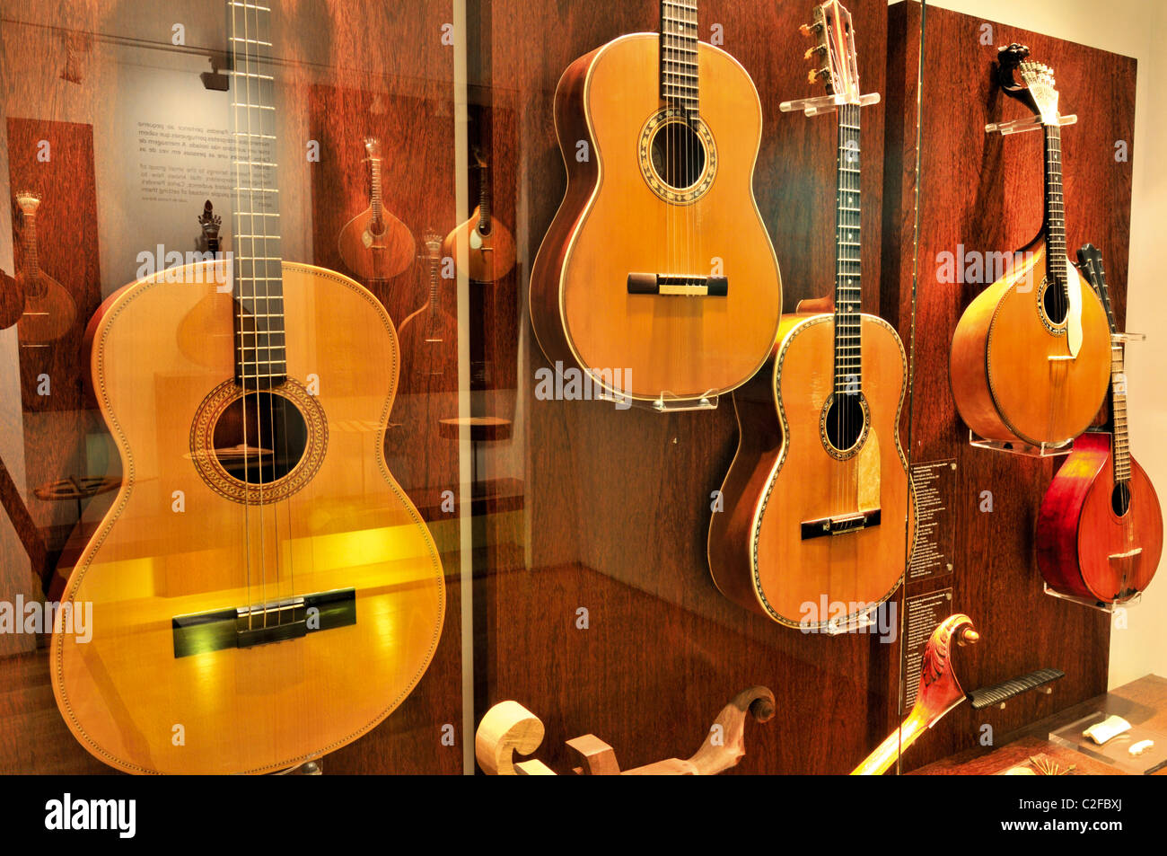 Portugal, Lisbon: Guitar exposition in the Museum of Fado Stock Photo