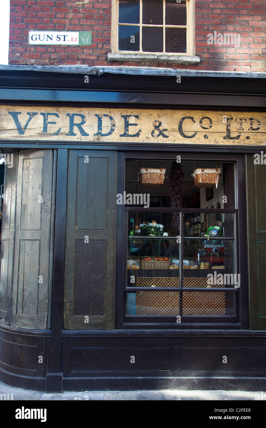 Verde & Co Ltd, deli with shop front, corner of Gun Street and