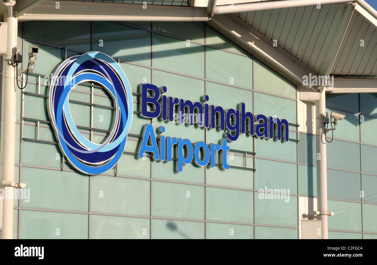 Birmingham Airport logo and name on terminal building, England, UK Stock Photo