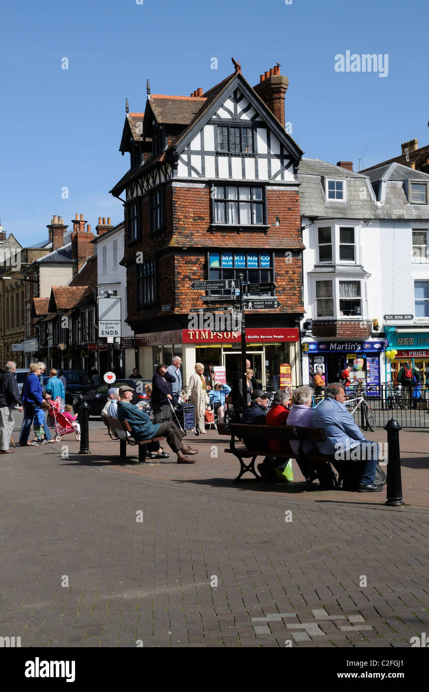 Salisbury town centre shopping area with seating for the public to relax. Wiltshire England UK Stock Photo
