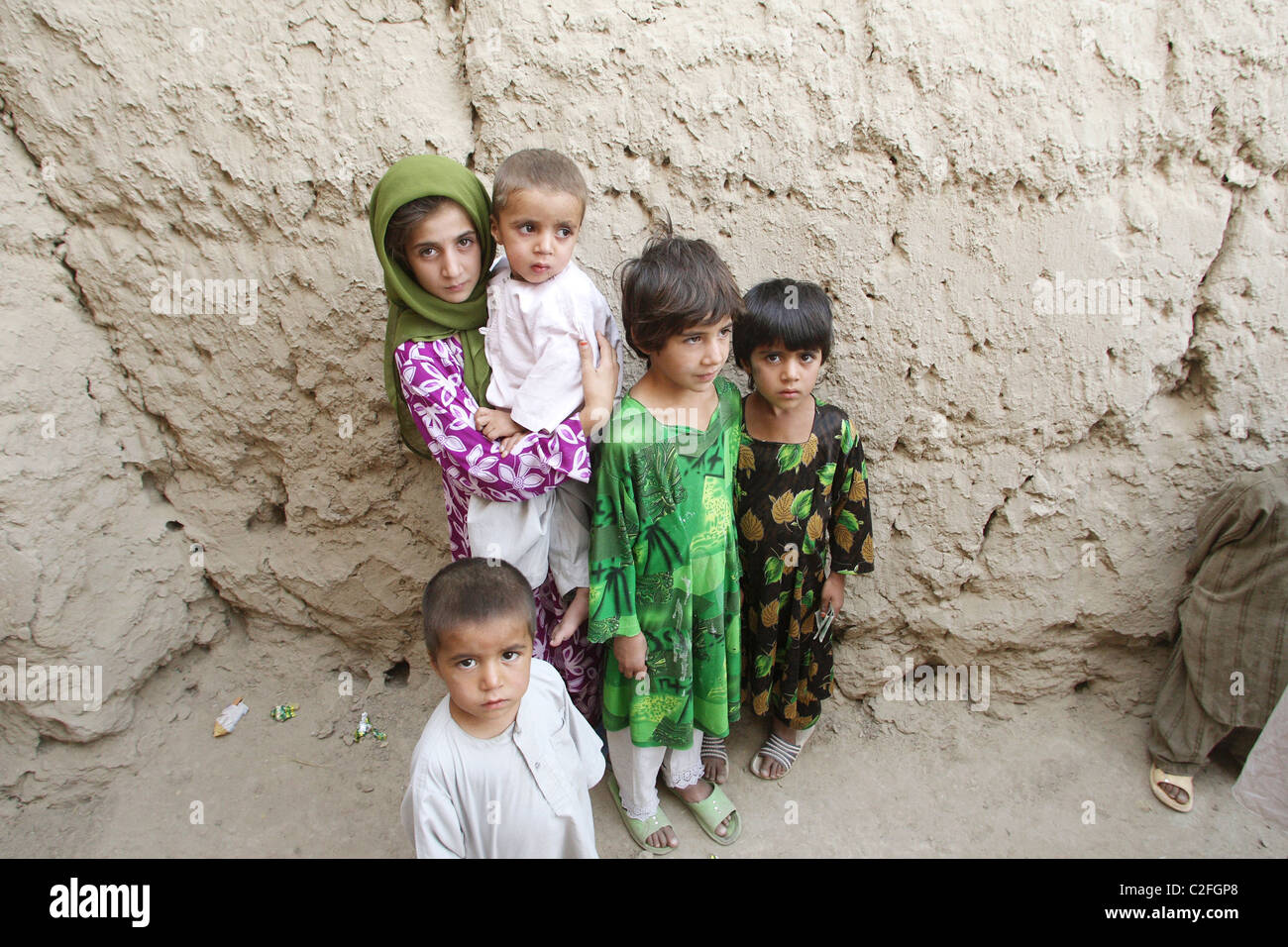 Children who lost their mother and two siblings, Kanam, Afghanistan Stock Photo