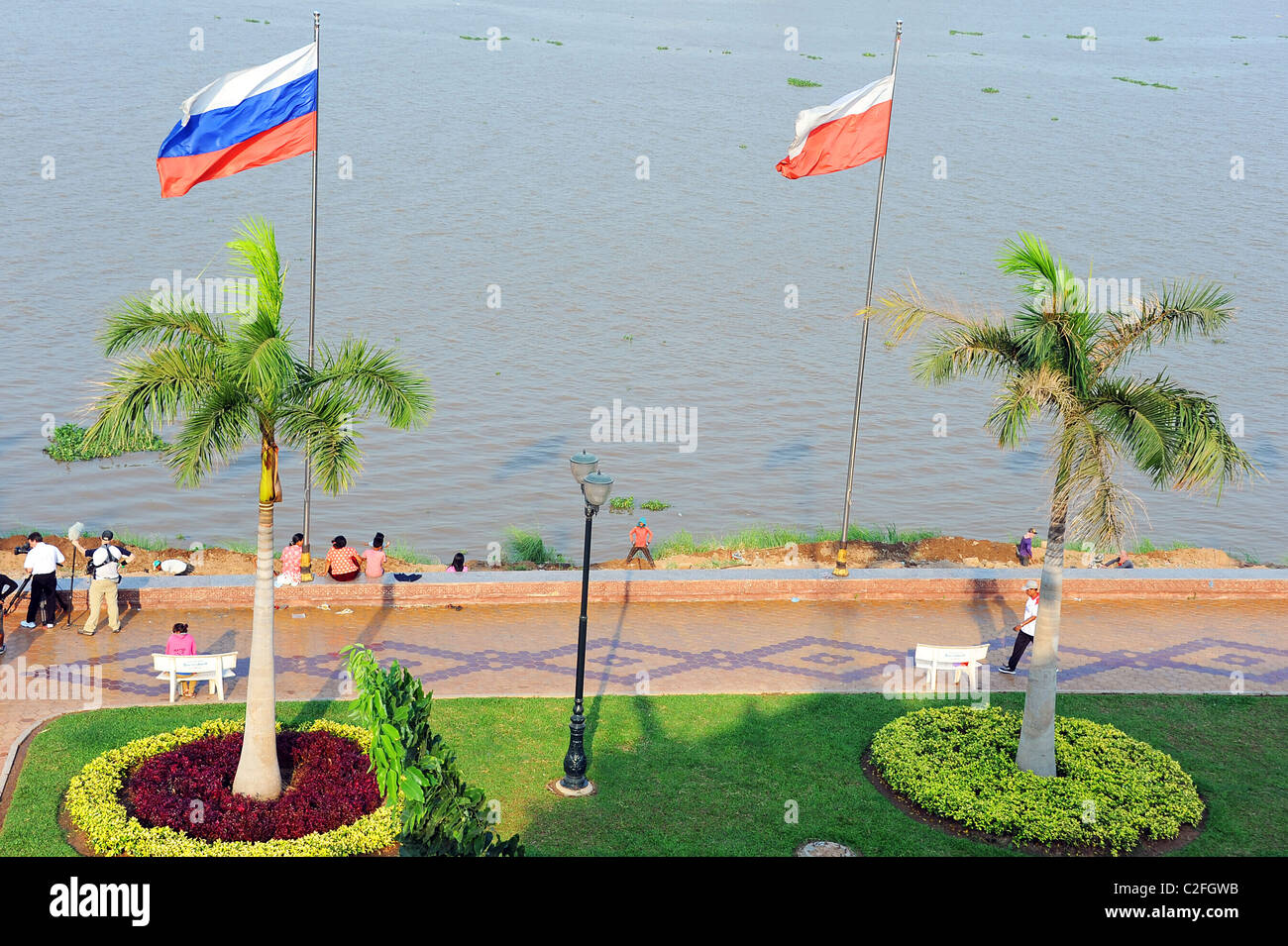 Waterfront view from The Foreign Correspondent's Club (FCC) in Phnom Penh Cambodia, Southeast Asia Stock Photo