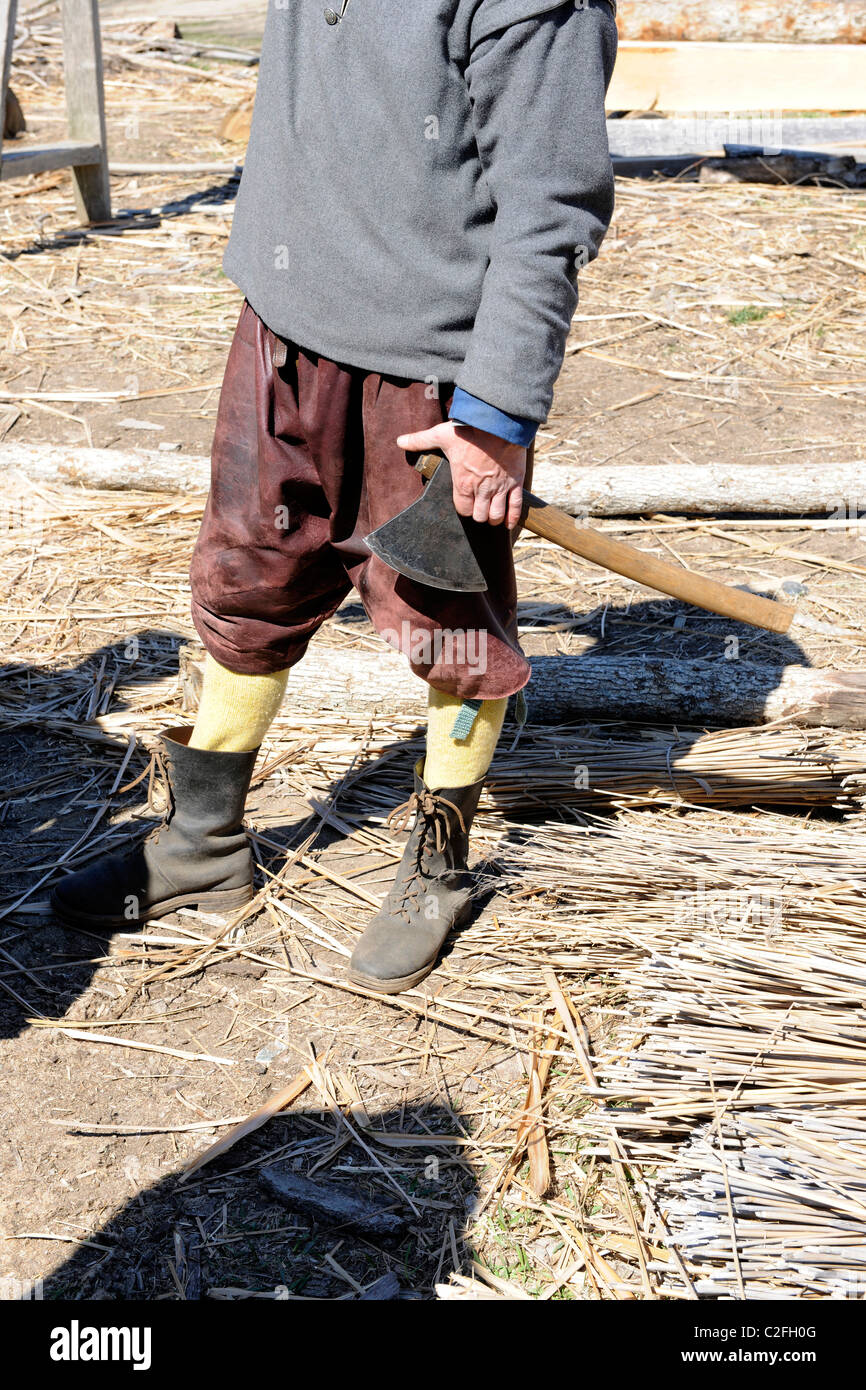 Plimouth Plantation. Recreated colonial pilgrim village from 1627. Stock Photo